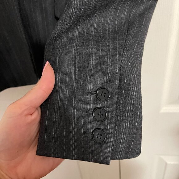 Theory Women's Gray Gabe B Striped Stretch Wool Blend Faux Pockets Blazer Size 4 - Picture 6 of 8